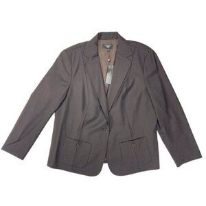 Talbots Single Button Wool Blazer Women 16W Brown Career Professional Modest New